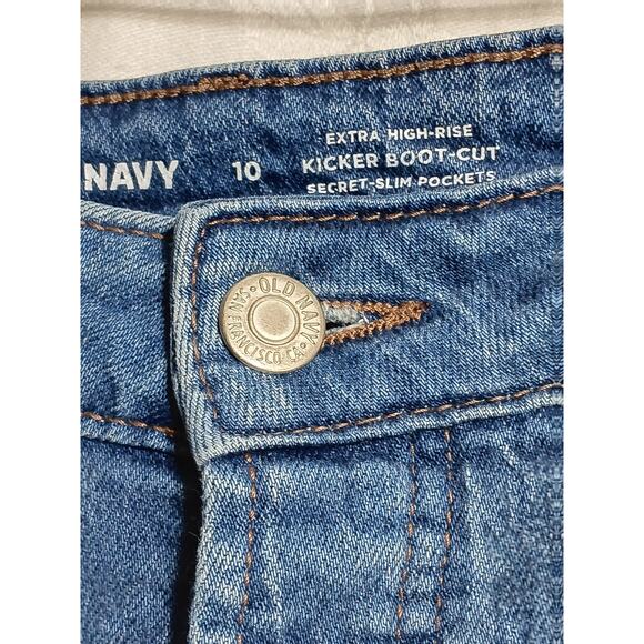 Old Navy Jeans 10 Extra High Rise Kicker Boot Cut Button Fly Secret Slim Pockets - Picture 3 of 14